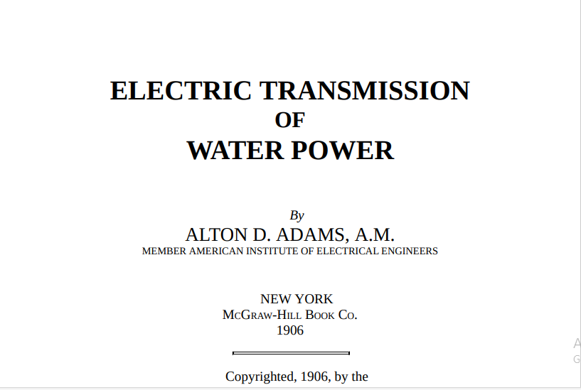 ELECTRIC TRANSMISSION OF WATER POWER
