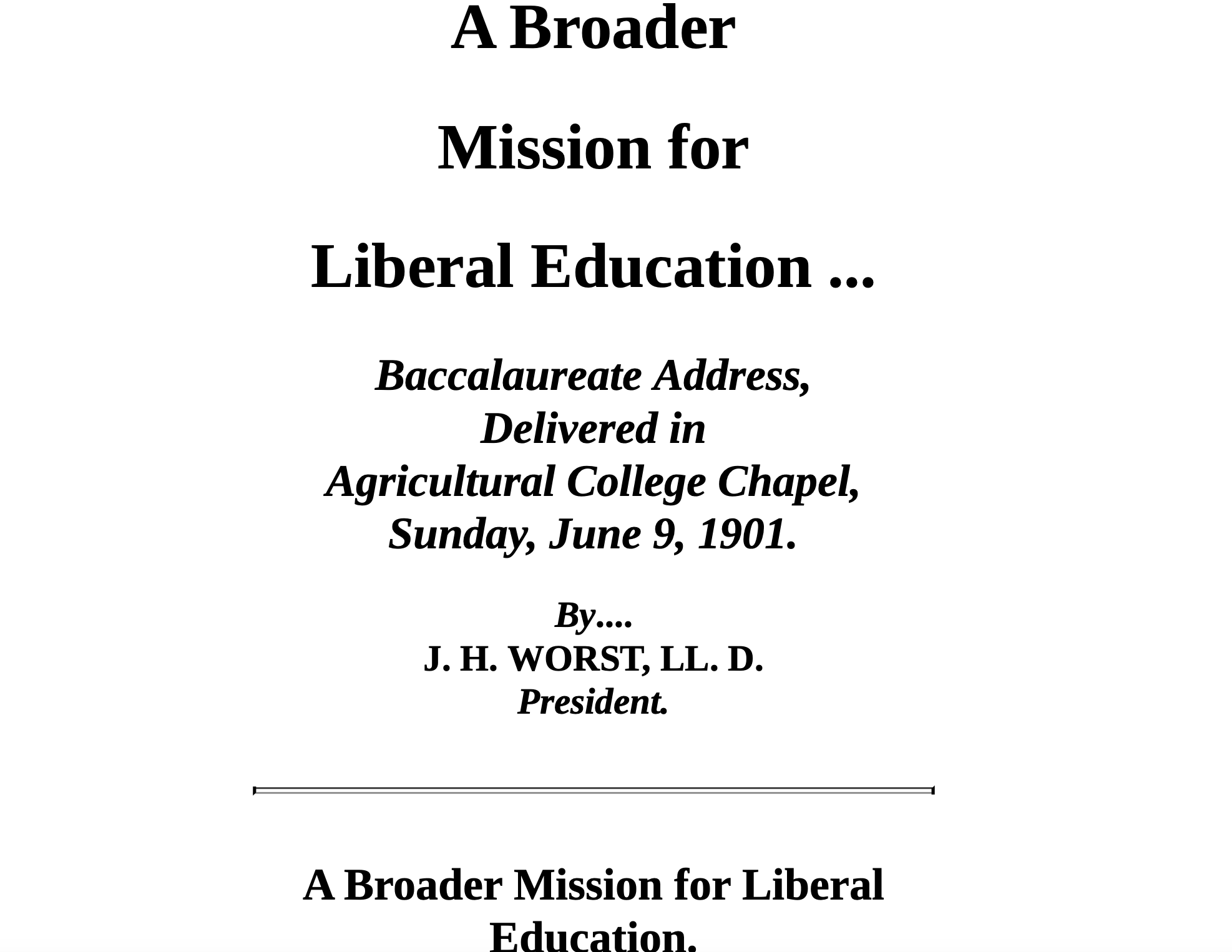 A Broader Mission for Liberal Education 