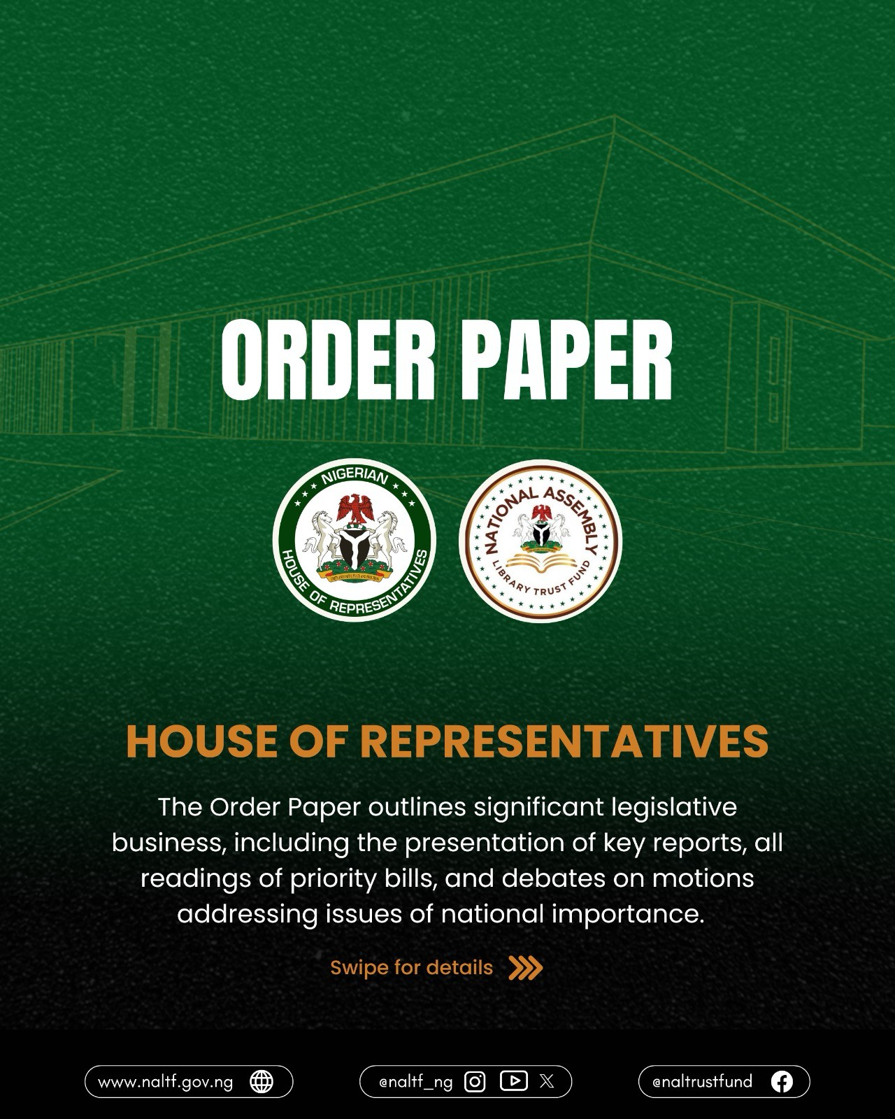 8TH NATIONAL ASSEMBLY ORDER PAPER FIRST SESSION NO. 118